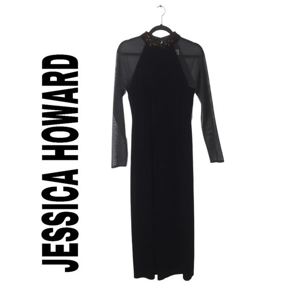 Jessica Howard Black Velvet Dress Size 6 - Picture 1 of 13